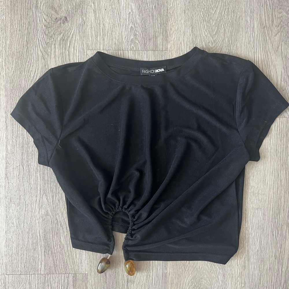 Fashion Nova Black Gathered Crop Top